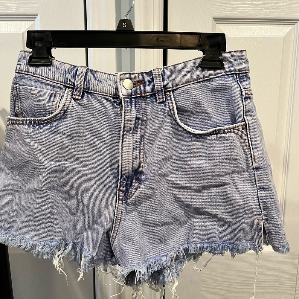Zara Light Blue Frayed Jean Shorts